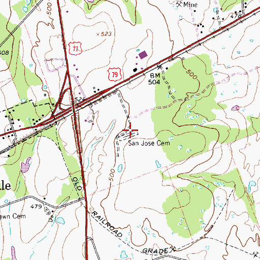 Topographic Map of San Jose - Witcher Cemetery, TX