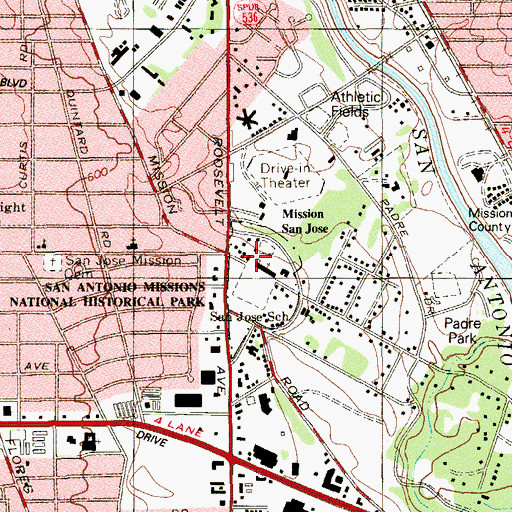 Topographic Map of San Jose Mission, TX