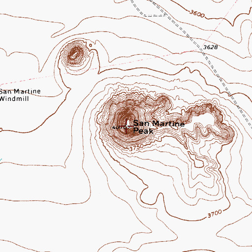 Topographic Map of San Martine Peak, TX