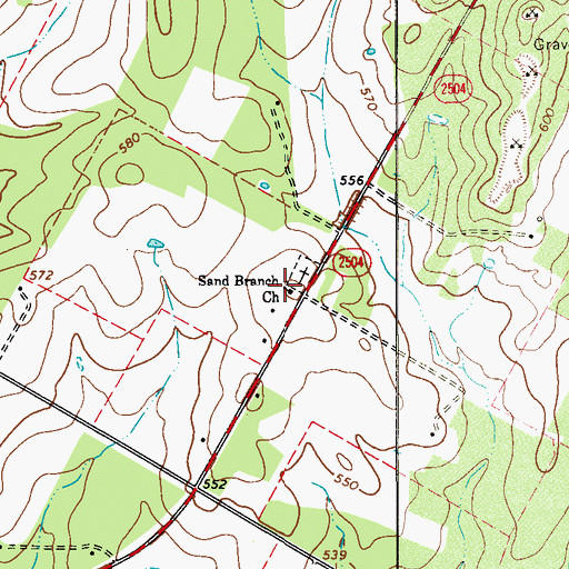 Topographic Map of Sand Branch Church, TX