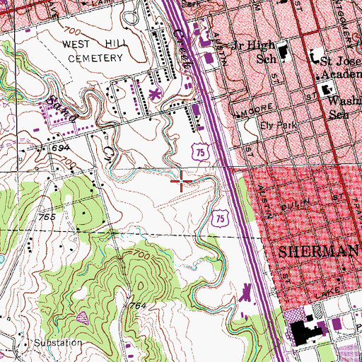 Topographic Map of Sand Creek, TX