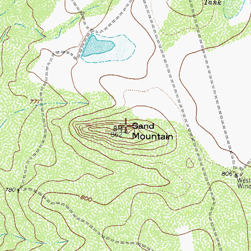 Topographic Map of Sand Mountain, TX