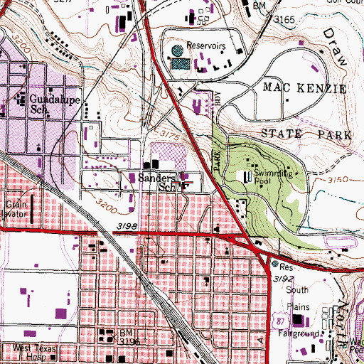 Topographic Map of Sanders School, TX