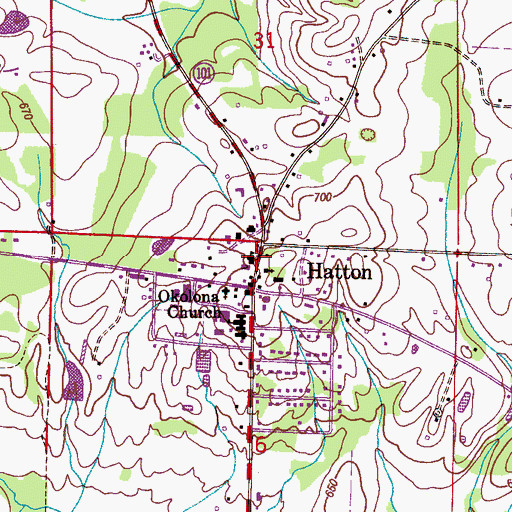 Topographic Map of Hatton Church of Christ, AL