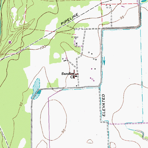 Topographic Map of Sandies Church, TX