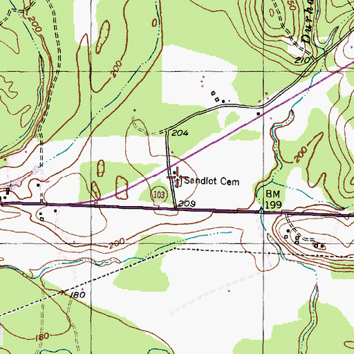 Topographic Map of Sandlot Cemetery, TX