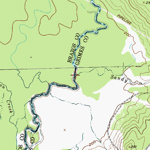 Topographic Map of Sandy Branch, TX