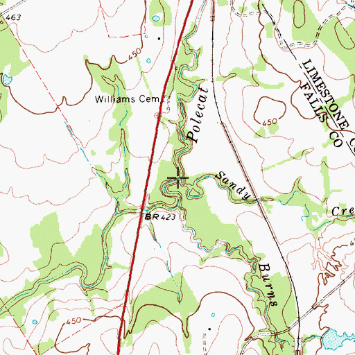 Topographic Map of Sandy Creek, TX