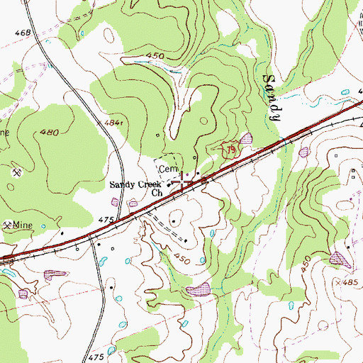 Topographic Map of Sandy Creek Church, TX