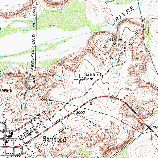 Topographic Map of Sanford Cemetery, TX