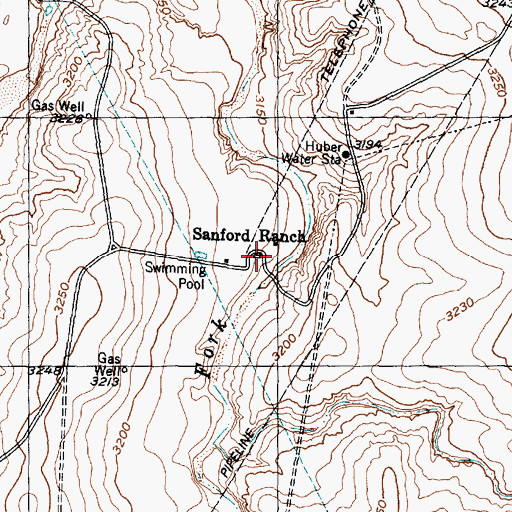 Topographic Map of Sanford Ranch, TX