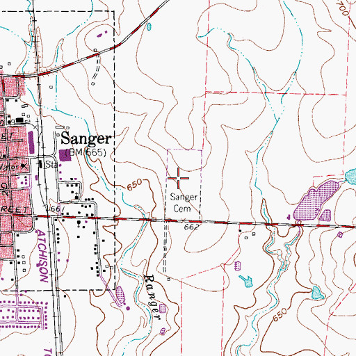 Topographic Map of Sanger Cemetery, TX