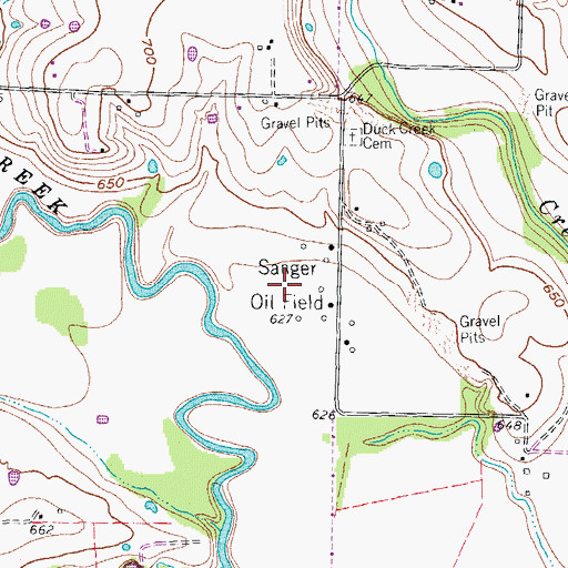 Topographic Map of Sanger Oil Field, TX