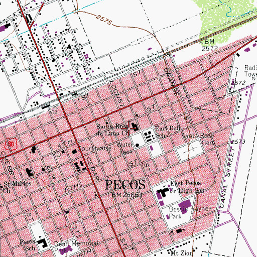 Topographic Map of Santa Rosa de Lima Church, TX