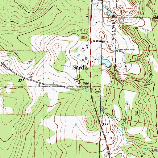 Topographic Map of Sardis Cemetery, TX