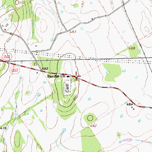 Topographic Map of Sardis Church, TX