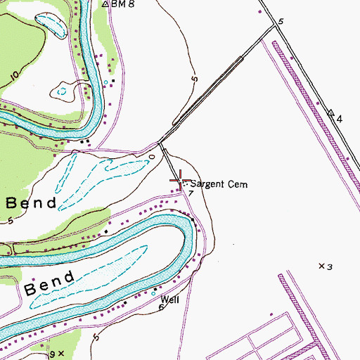 Topographic Map of Sargent Cemetery, TX