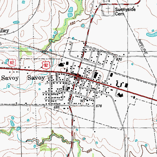 Topographic Map of Savoy, TX