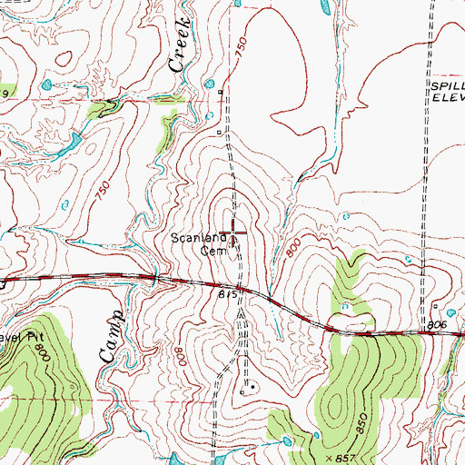 Topographic Map of Scanland Cemetery, TX