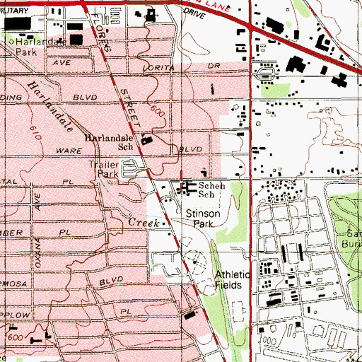Topographic Map of Scheh Center, TX
