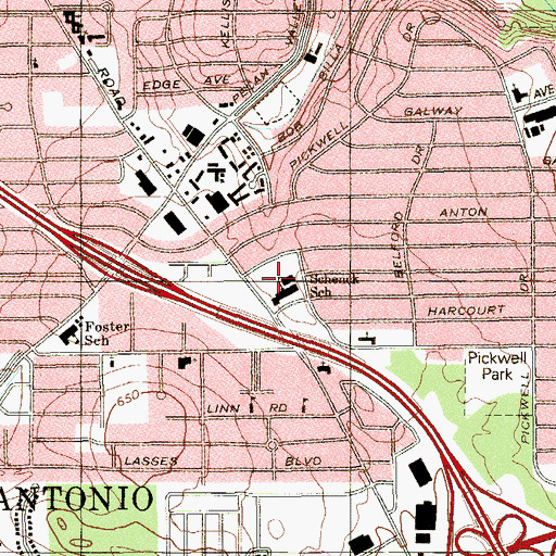 Topographic Map of Schenck School, TX