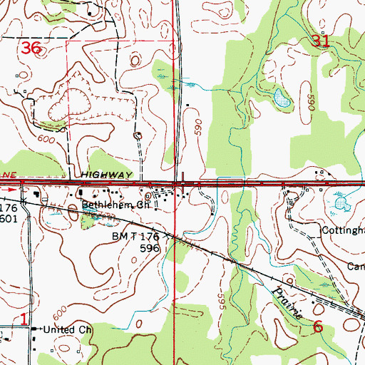 Topographic Map of Lovettville, AL