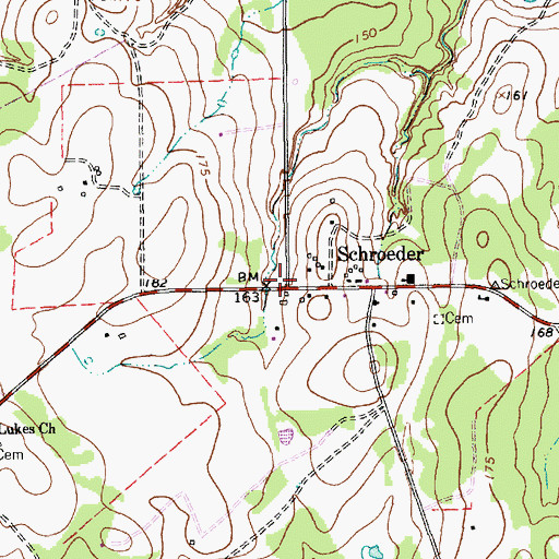 Topographic Map of Schroeder, TX