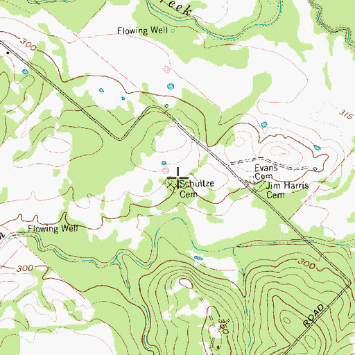 Topographic Map of Schultze Cemetery, TX