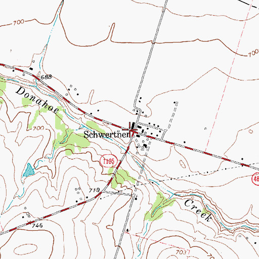 Topographic Map of Schwertner, TX
