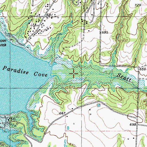 Topographic Map of Scott Branch, TX