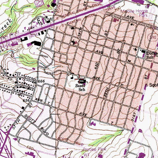 Topographic Map of Scott School, TX