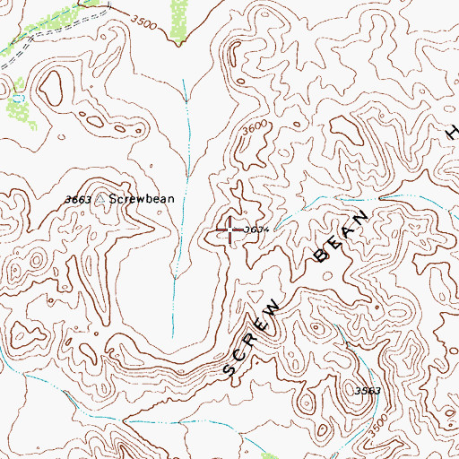 Topographic Map of Screw Bean Hills, TX