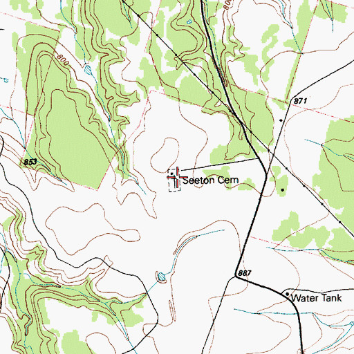 Topographic Map of Seaton Cemetery, TX