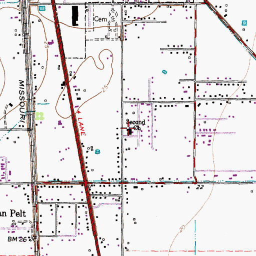 Topographic Map of Second Church, TX