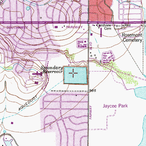 Topographic Map of Secondary Reservoir, TX