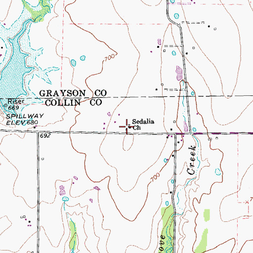 Topographic Map of Sedalia Church, TX