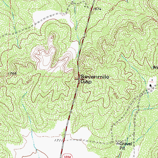 Topographic Map of Sevenmile Gap, TX