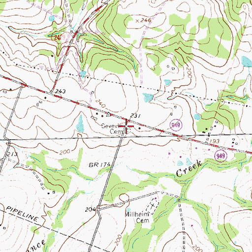 Topographic Map of Sevevin Cemetery, TX