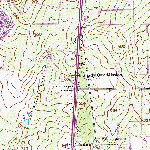 Topographic Map of Shady Oak Mission, TX