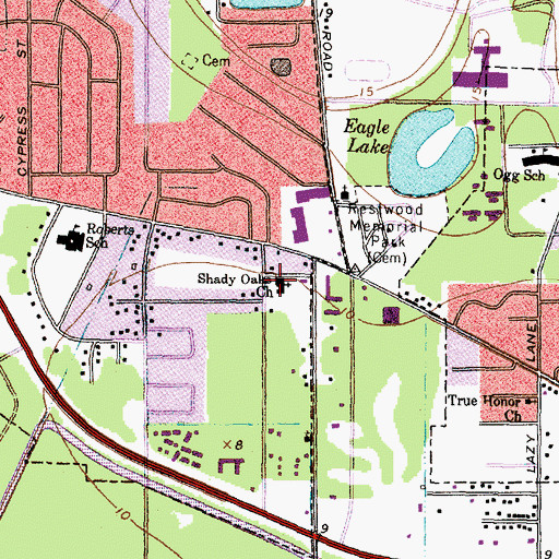 Topographic Map of Shady Oaks Church, TX