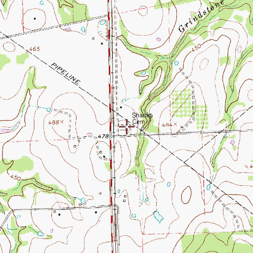 Topographic Map of Shanks Cemetery, TX