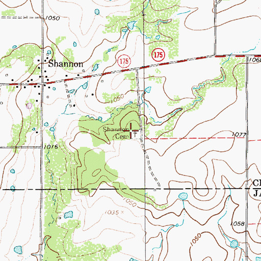 Topographic Map of Shannon Cemetery, TX