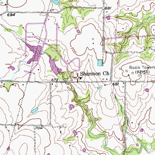 Topographic Map of Shannon Church, TX
