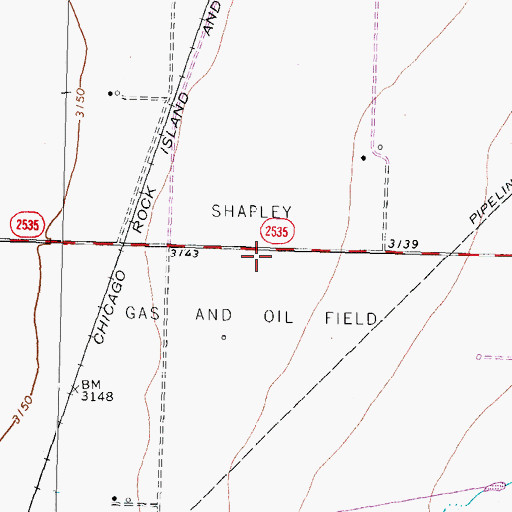 Topographic Map of Shapley Gas and Oil Field, TX