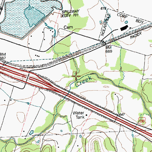 Topographic Map of Shaw Branch, TX