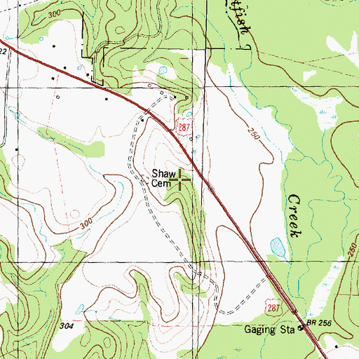 Topographic Map of Shaw Cemetery, TX