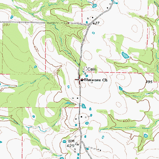Topographic Map of Shawnee Church, TX