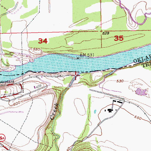 Topographic Map of Shawnee Creek, TX