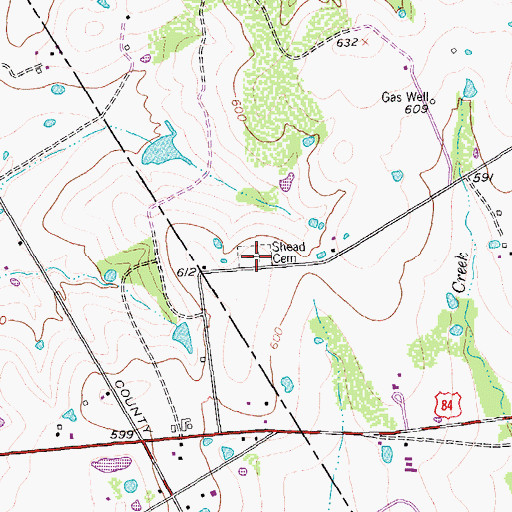 Topographic Map of Shead Cemetery, TX