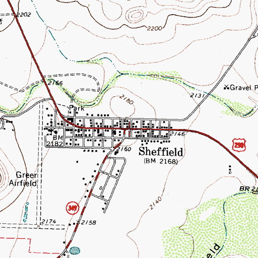 Topographic Map of Sheffield, TX